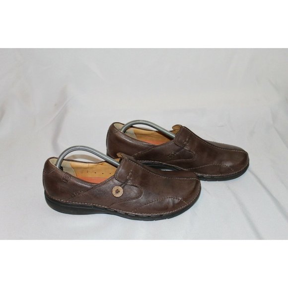 CLARKS Men's "Unstructured" Brown Leather Slip On Shoes Size 11N - Picture 1 of 6